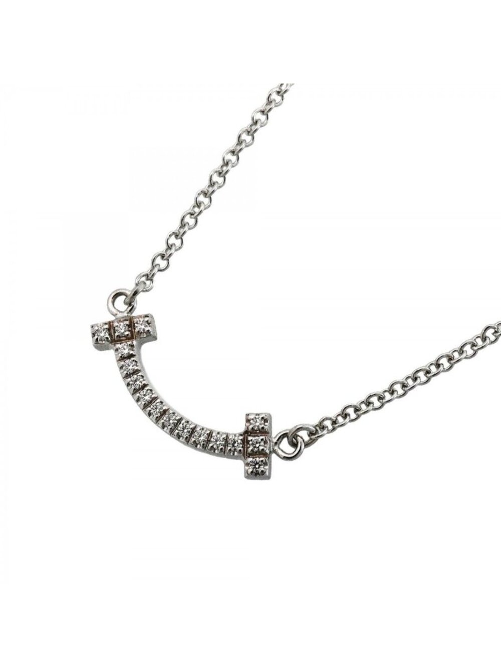 Tiffany & Co Necklace T Smile Mini 18k White Gold Diamond